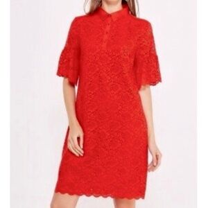 Banana Republic Red Lace Polo Dress Short Bell Sleeve Size Small
